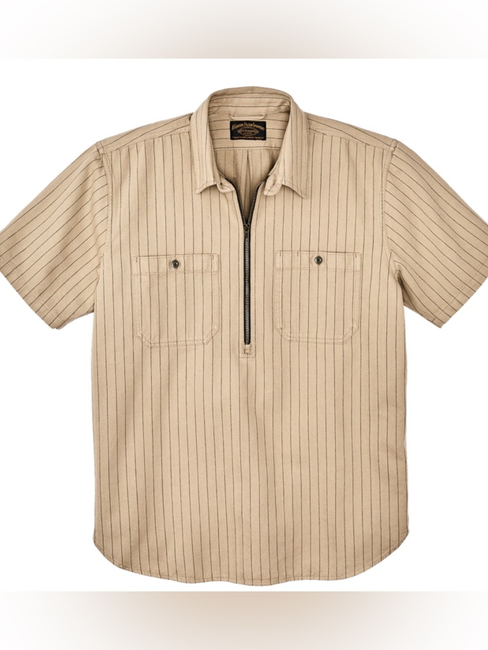 Filson Garment Co Tan Pinstripe Half Zip mechanic Shirt 25635